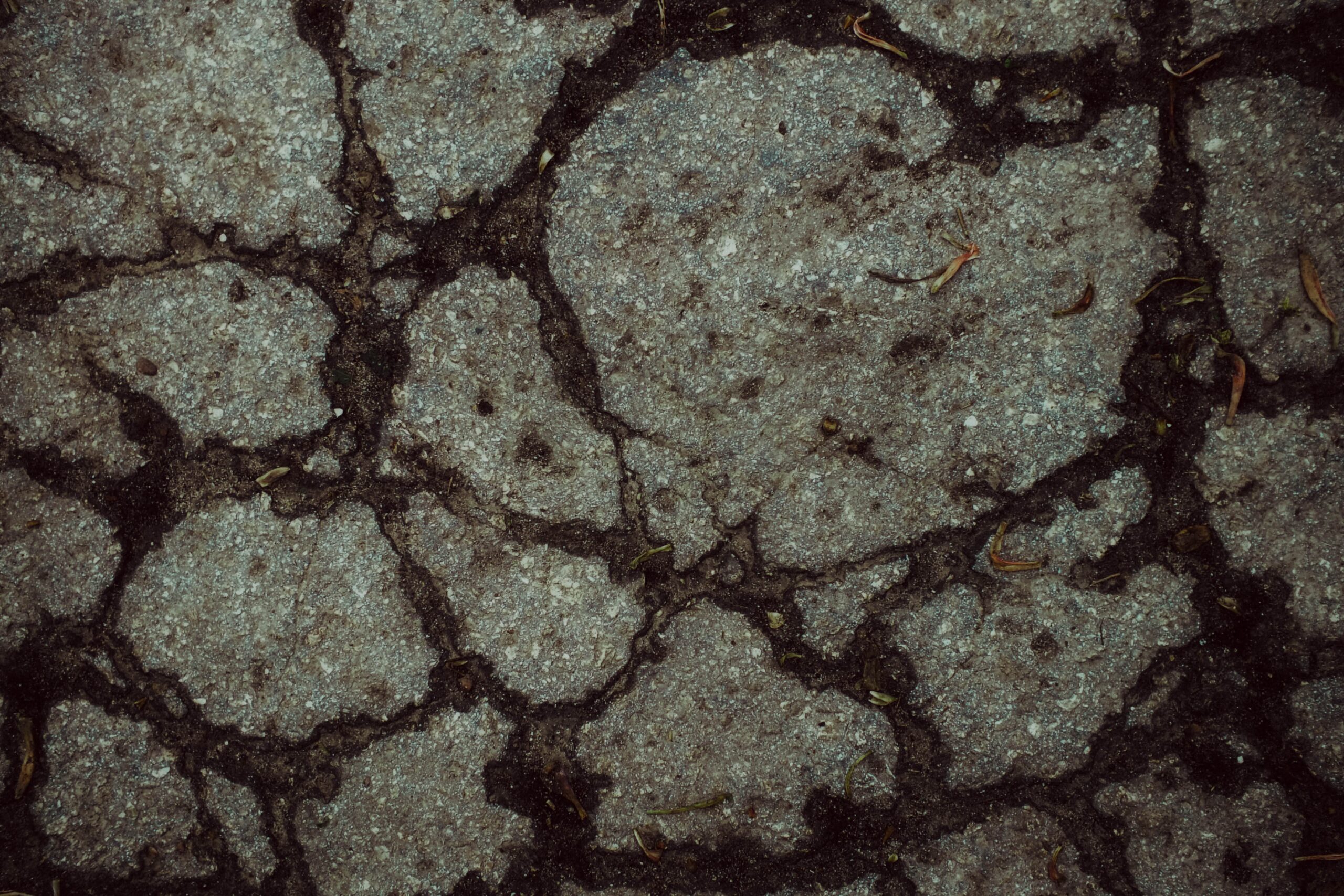 Close-up of cracked asphalt texture, illustrating pavement wear and the importance of professional crack sealing for long-term durability.